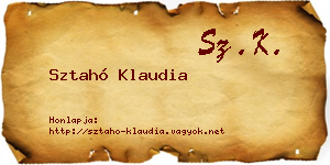Sztahó Klaudia névjegykártya